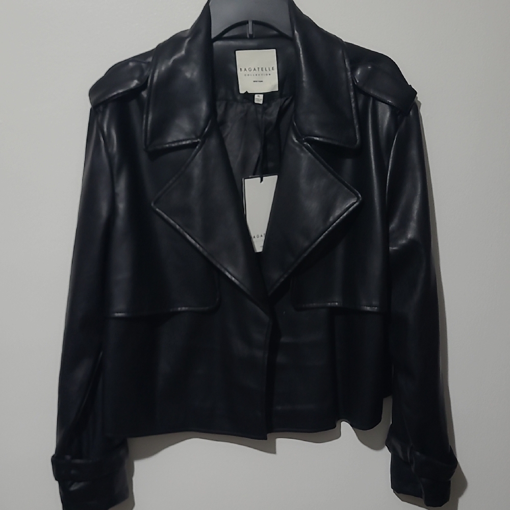 Bagatelle Black Leather Moto Jacket with Glossy Finish